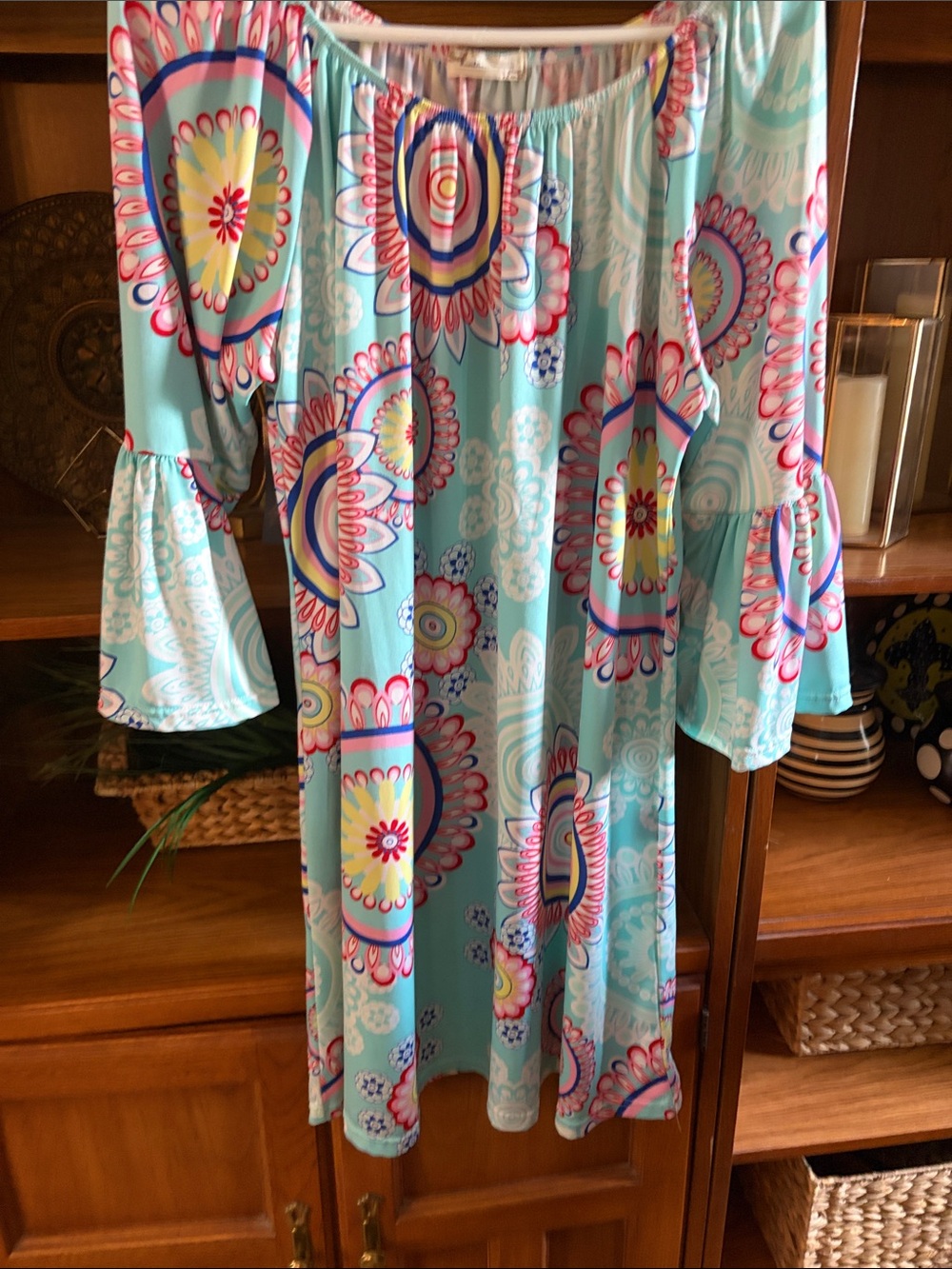 Off-Shoulder Floral Print Women’s Dress in Aqua